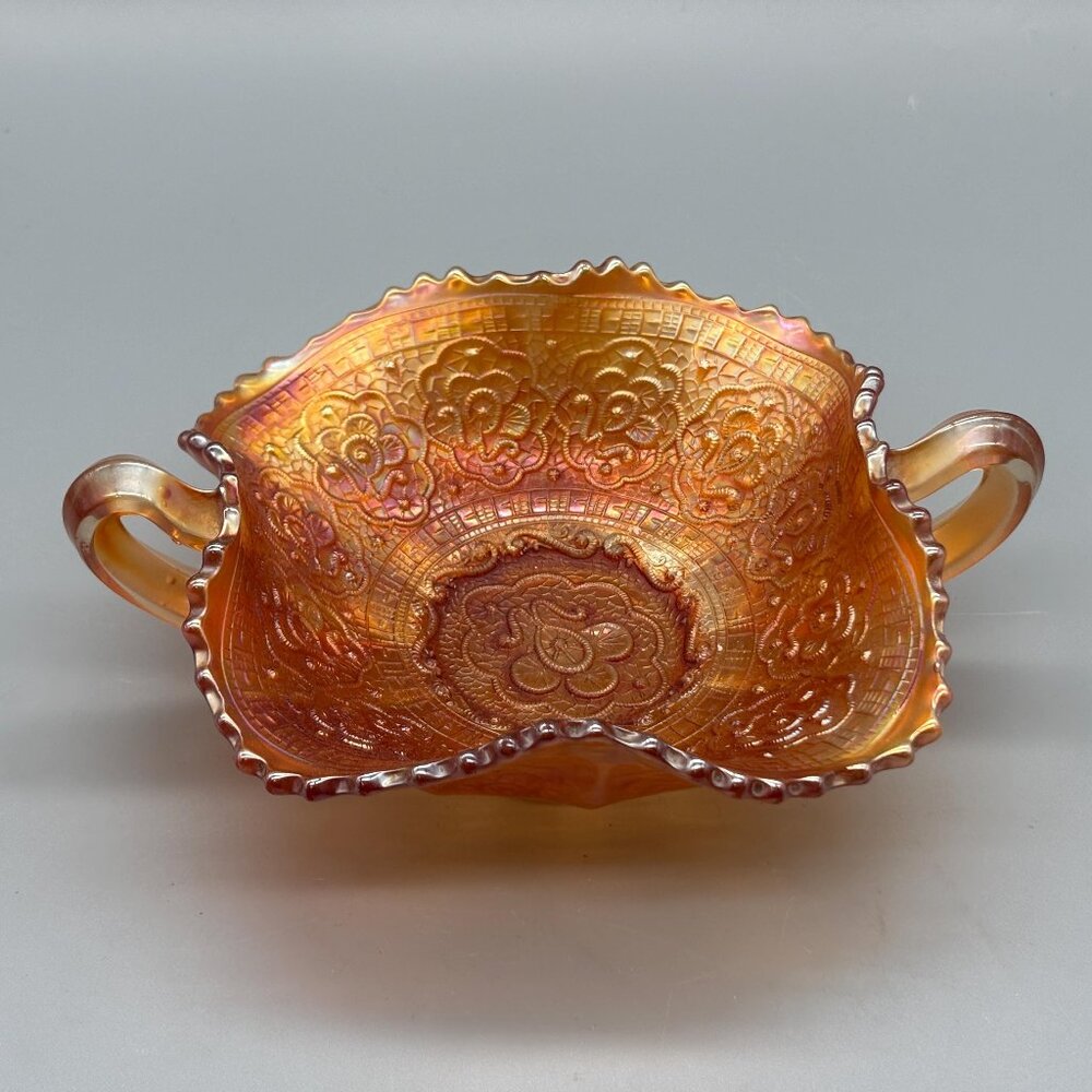 Antique Fenton Persian Medallion Marigold Carnival Glass Bowl Bon Bon Candy Dish
